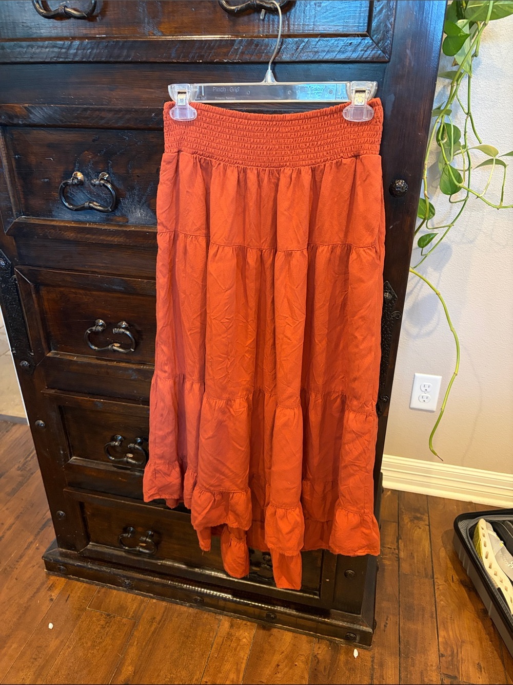 Women's Tiered Smocked Waist Maxi Skirt - Rust Orange